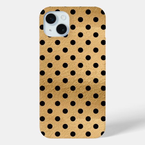 Luxury Glam Black Gold Polka Dot Pattern iPhone 15 Plus Case