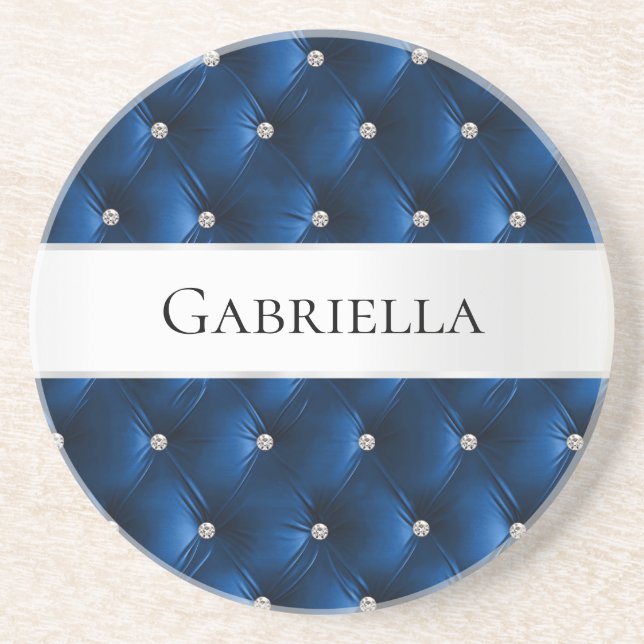 Luxury Glam Blue Faux Velvet Coaster (Front)