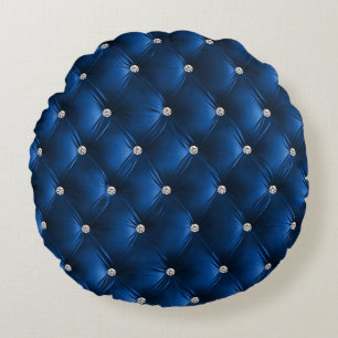 Luxury Glam Blue Soft Grey Faux Velvet Round Pillow