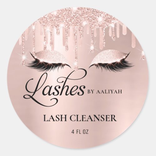 Luxury Glam Blush Rose Gold Lash Bath Cleanser Classic Round Sticker