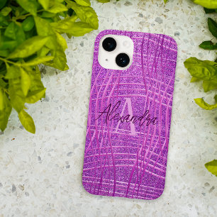 Luxury Glam Chic Magenta Pink Glitter Wavy Grid Case-Mate iPhone 14 Case