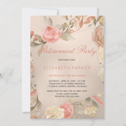 Luxury Glam Coral Gold Floral Retirement Party Invitation