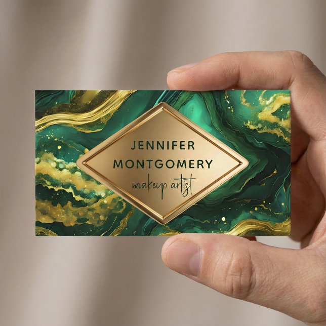 Luxury Glam Emerald Green and Gold Agate Marble Business Card (Creator Uploaded)