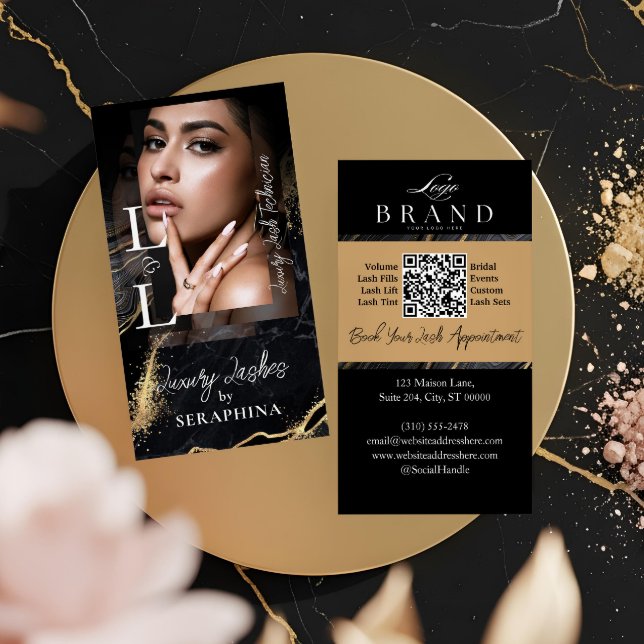 Luxury Glam Eye Lashes Extensions Black Gold Agate Business Card (Luxury Glam Eye Lashes Extensions Black Gold Agate Business Card)