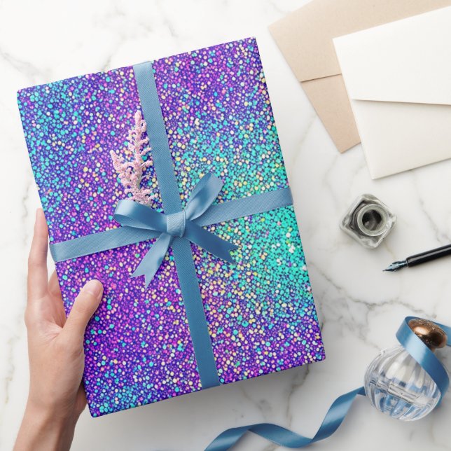 Luxury Glam Girl Purple Turquoise Shimmer Glitter  Wrapping Paper (Gifting)