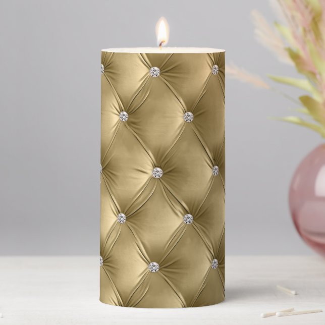 Luxury Glam Gold Faux Velvet Pillar Candle (In Situ)