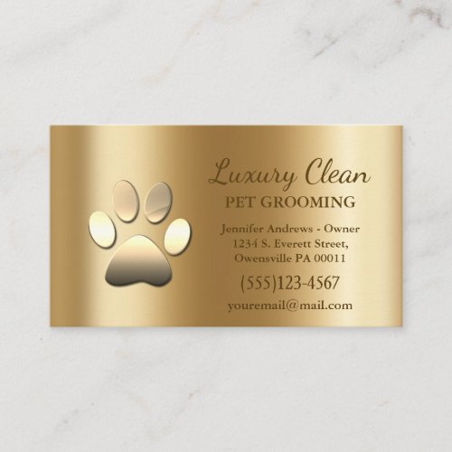 Luxury Glam Gold Metallic Dog Paw Grooming Service Business Card