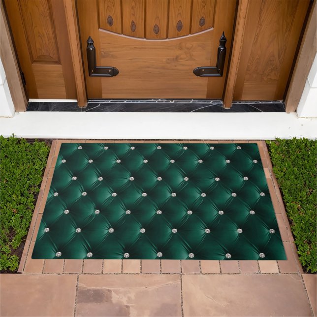 Luxury Glam Green Faux Velvet  Doormat (Outdoor)