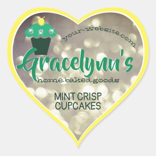 Luxury Glam Mint Green Gray Glitter Cupcake Baking Heart Sticker