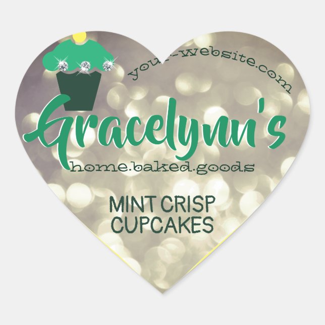 Luxury Glam Mint Green Gray Glitter Cupcake Baking Heart Sticker (Front)