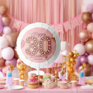 Luxury Glam Pink and Gold Gemstone 30th Birthday Balloon