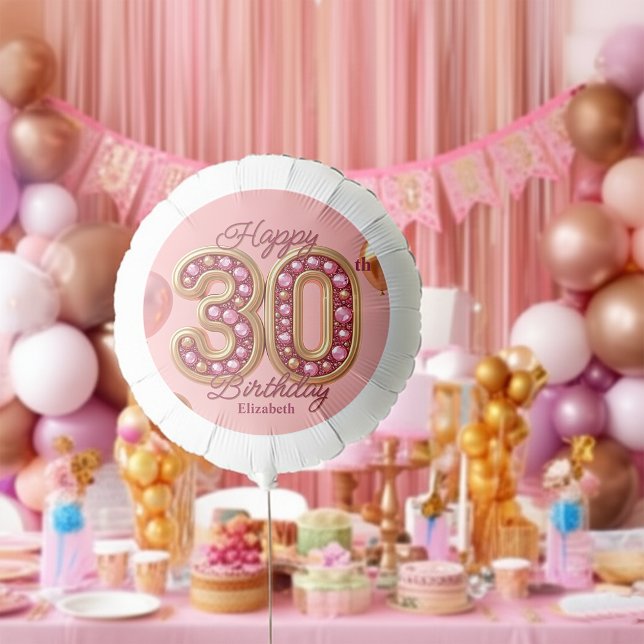 Luxury Glam Pink and Gold Gemstone 30th Birthday  Balloon (Creator Uploaded)