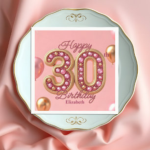 Luxury Glam Pink and Gold Gemstone 30th Birthday Napkins