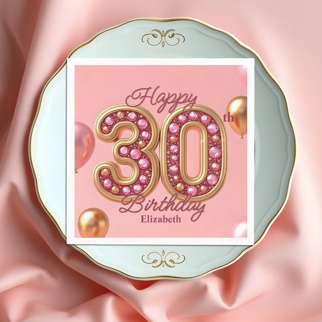 Luxury Glam Pink and Gold Gemstone 30th Birthday  Napkins (Creator Uploaded)