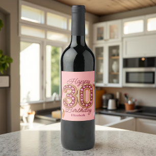 Luxury Glam Pink and Gold Gemstone 30th Birthday Wine Label