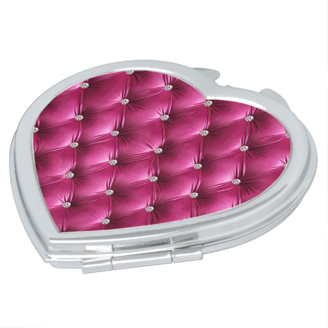 Luxury Glam Pink Faux Velvet Compact Mirror (Turned)