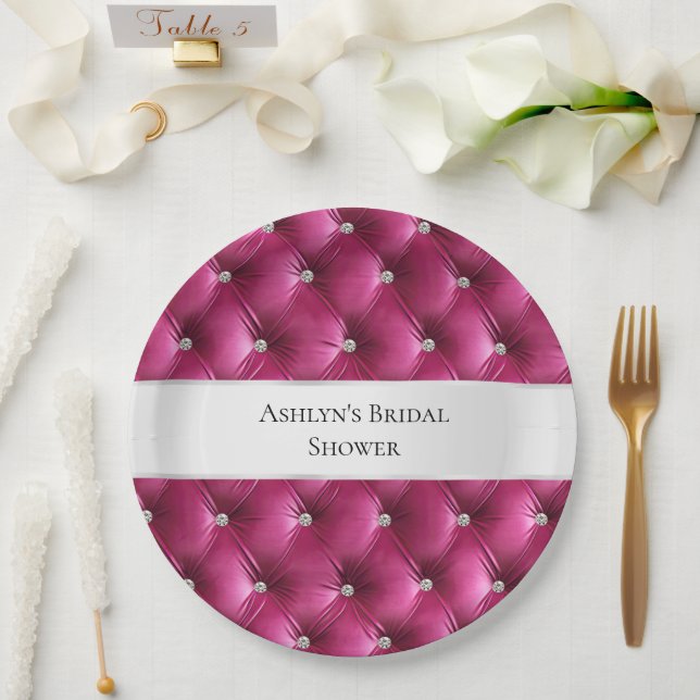 Luxury Glam Pink Faux Velvet Paper Plates (Wedding)