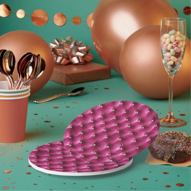 Luxury Glam Pink Faux Velvet Paper Plates (Multi)