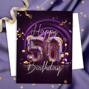 Luxury Glam Purple and Gold 50th Birthday Postcard