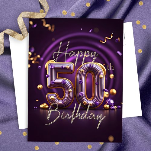 Luxury Glam Purple and Gold 50th Birthday