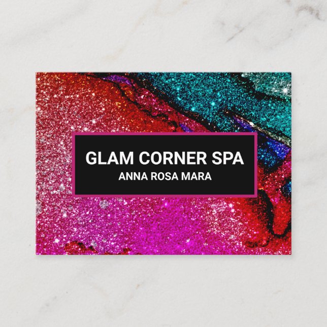 *~* Luxury Glam Rainbow QR Glitter Glitz Beauty Business Card (Front)