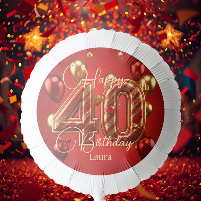 Luxury Glam Red and Gold 40th Birthday Celebration Balloon (Creator Uploaded)
