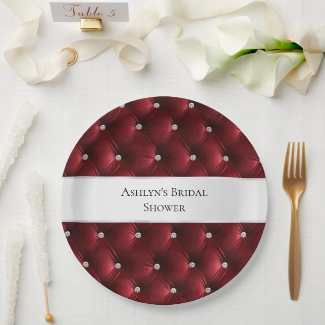 Luxury Glam Red Faux Velvet Paper Plates (Wedding)