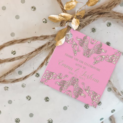 Luxury Glam Romantic Chic Pink and Gold Wedding Favor Tags