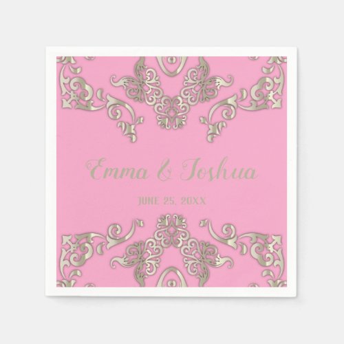 Luxury Glam Romantic Chic Pink  Gold Custom Name Napkins