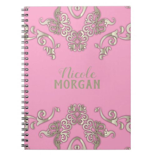 Luxury Glam Romantic Chic Pink  Gold Custom Name Notebook