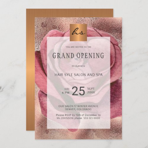 Luxury glam rose beauty salon grand opening invitation