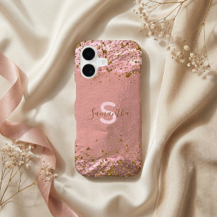 Luxury Glam Rose Gold Foil Glitter Monogram Script iPhone 17 Case