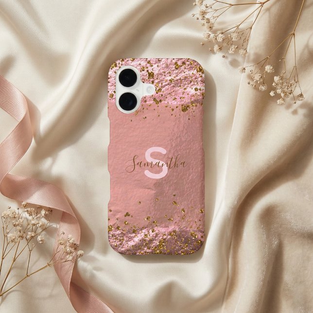 Luxury Glam Rose Gold Foil Glitter Monogram Script Case-Mate iPhone Case (Creator Uploaded)