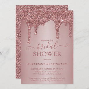 Luxury Glam Rose Gold Glitter Drips Bridal Shower Invitation