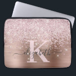 Luxury Glam Rose Gold Glitter Script Monogrammed Laptop Sleeve<br><div class="desc">Luxury, Elegant, Modern, Girly faux rose gold glitter diamond confetti custom personalized monogrammed laptop sleeve. Featuring a faux pink rose gold brushed metal background, with sparkle, glam, blush pink rose gold glitter and white diamonds confetti. Pretty first name template in cursive hand lettered calligraphy font script with swashes. Add your...</div>