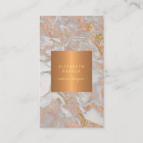 Luxury glam rose gold marble monogram designer business card