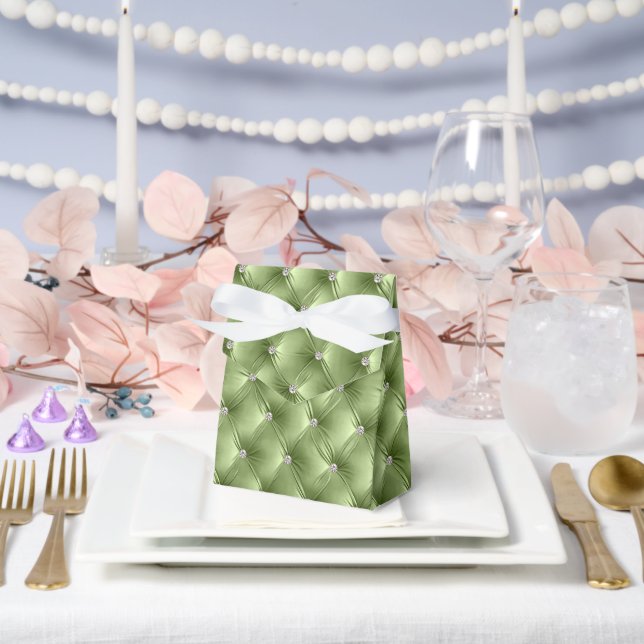 Luxury Glam Sage Green Faux Velvet Favor Boxes (Wedding)