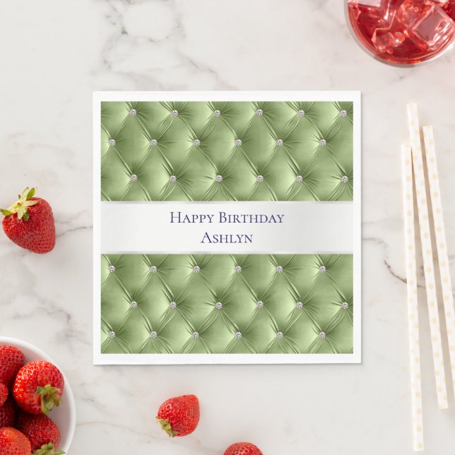 Luxury Glam Sage Green Faux Velvet Napkins (Insitu)