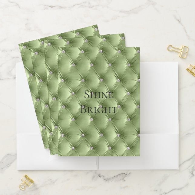 Luxury Glam Sage Green Faux Velvet  Pocket Folder (In Situ)