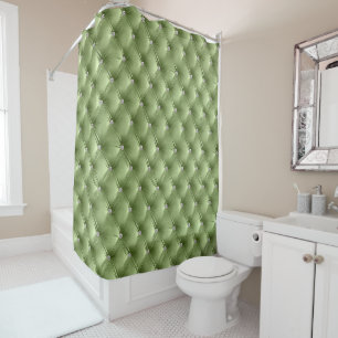 Luxury Glam Sage Green Faux Velvet  Shower Curtain