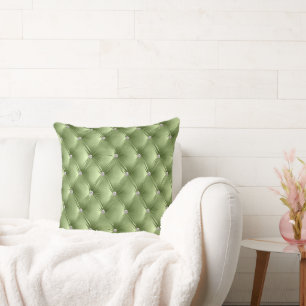 Luxury Glam Sage Green Faux Velvet Throw Pillow
