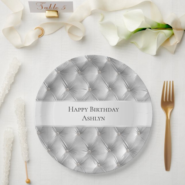 Luxury Glam Soft Grey Faux Velvet Paper Plates (Wedding)