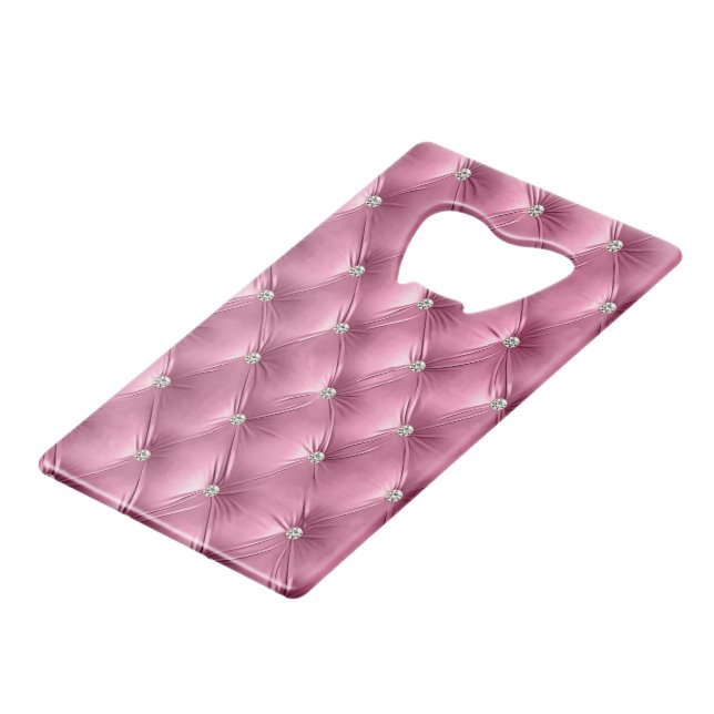 Luxury Glam Soft Pink Faux Velvet Christmas Credit Card Bottle Opener (Front Angled)
