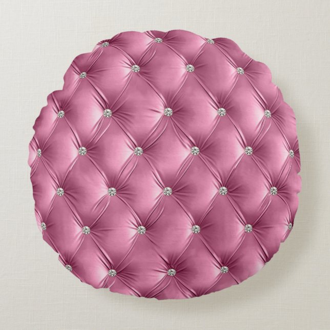 Luxury Glam Soft Pink Faux Velvet  Round Pillow (Front)