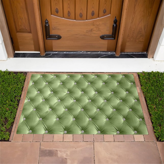 Luxury Glam Soft Sage Green Faux Velvet  Doormat (Outdoor)