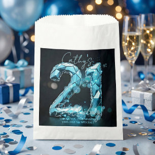 Luxury Glam Teal Blue Crystal 21st Birthday Party Favor Bag