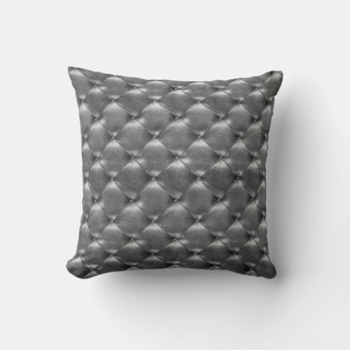 Luxury Glam Tufted Leather Opulent Graphite Gray Throw Pillow