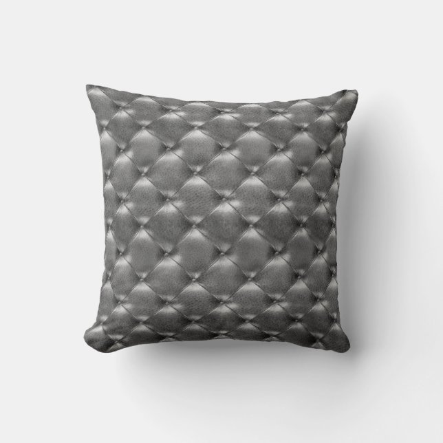 Luxury Glam Tufted Leather Opulent Graphite Gray Throw Pillow (Front)