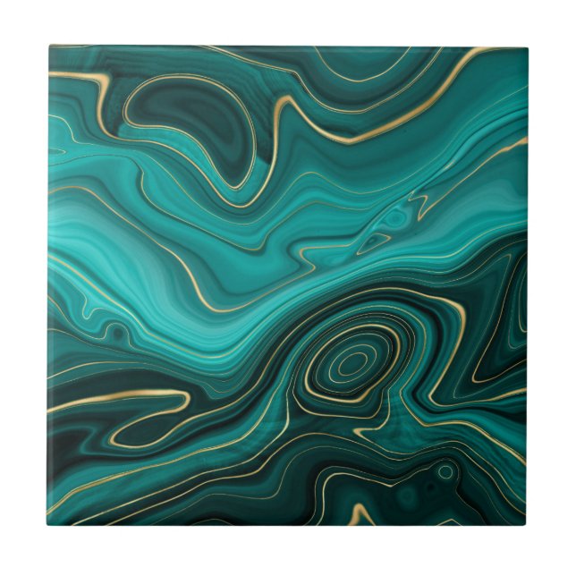 Luxury Glam Turquoise Abstract Pattern Ceramic Tile (Front)