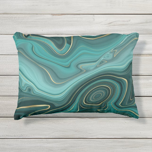 Luxury Glam Turquoise Abstract Pattern Outdoor Pillow (Front)